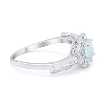 Art Deco Wedding Ring Lab Created White Opal 925 Sterling Silver